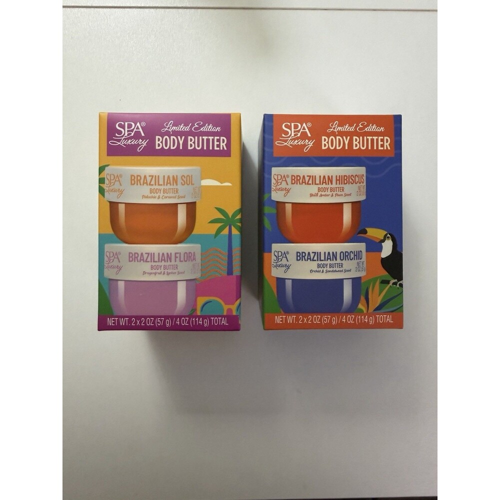 Two Limited Edition SPA Luxury Brazilian Sol Body Butter Sets, Minis 2x2 oz